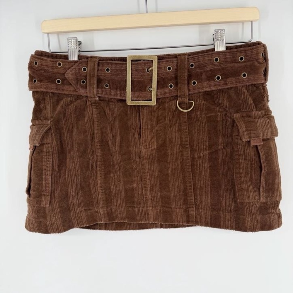 Urban Outfitters Joan Corduroy Belted Low-Rise Micro Mini Skirt S Brown CargoY2K